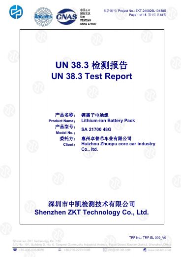 First-page preview of: UN 38.3 battery test report