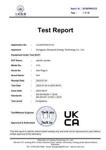 First-page preview of: Electrical and mechanical safety test report