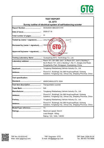 First-page preview of: UL 2272 electrical-system test report